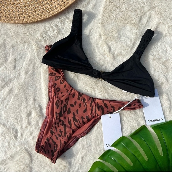 Vitamin A Black Zuri Top and Brazilian Bikini Bottom in Leopard